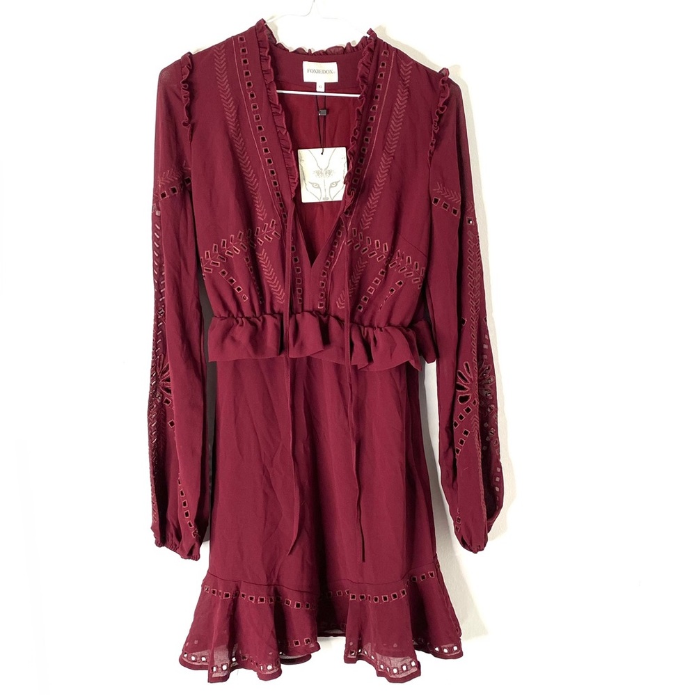 Foxiedox Burgundy Cold Shoulder Lace-Up Dress NWT